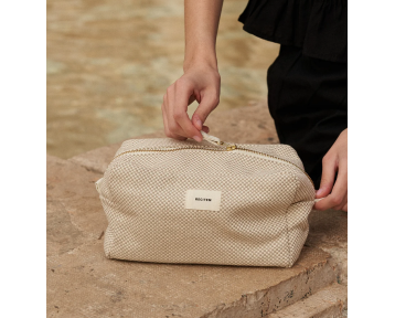 Trousse de toilette en coton damier écru et beige Elio – Recitem