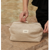 Trousse de toilette en coton damier écru et beige Elio – Recitem