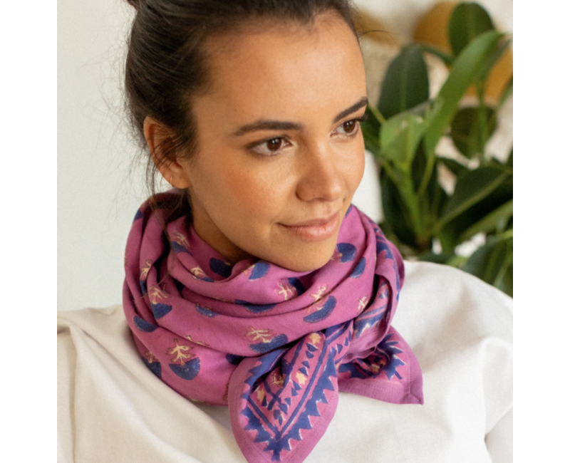 Grand foulard Apaches Latika Florets - Fuschia