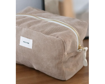 Trousse de toilette en velours côtelé beige Matéo – Récitem
