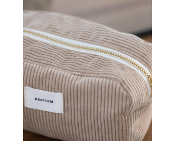 Trousse à maquillage en velours côtelé beige Mathéo – Récitem