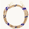 Bandoulière Louvini Arielle perles bois violet bleu 125 cm avec mousquetons dorés