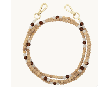 Bandoulière Louvini Arielle blanc marron avec perles Sparkle et mousquetons dorés – 125 cm