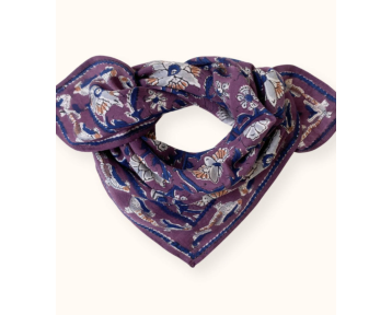 Foulard en coton prune à motif oiseau Small Manika Bird – Apaches Collections
