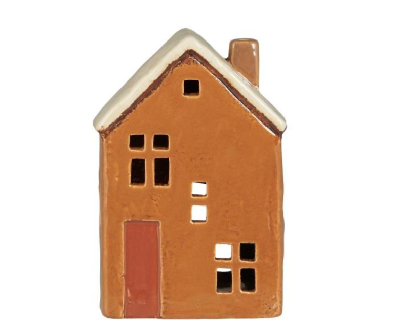 Photophore maison rouille toit beige