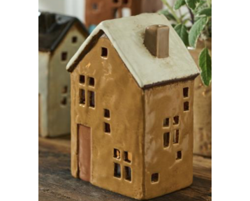 Photophore maison rouille toit beige