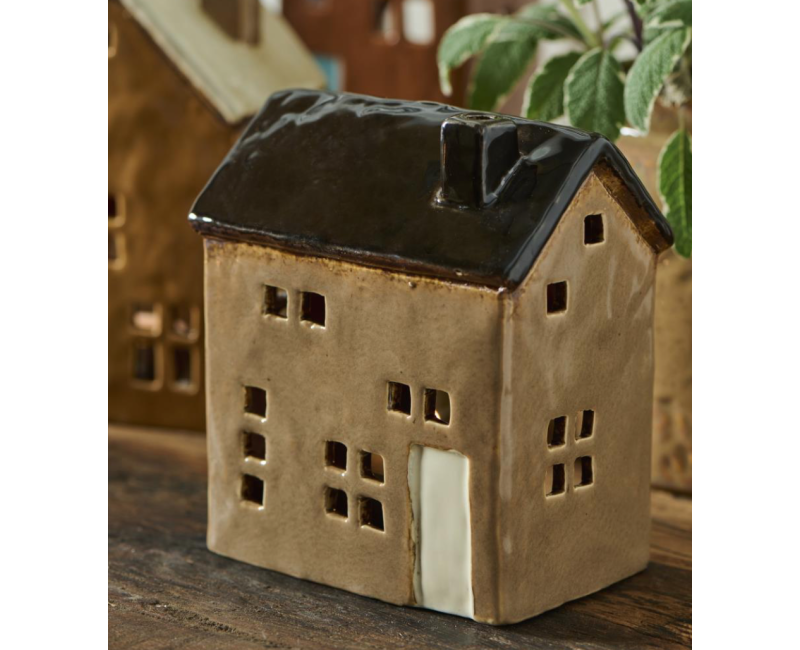 Photophore maison camel toit noir