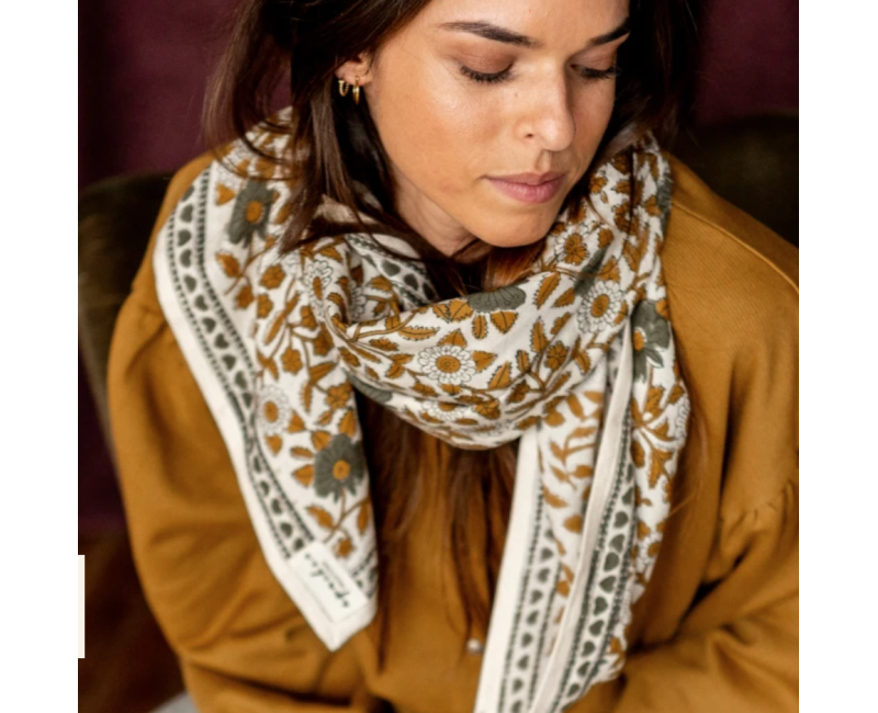 Grand foulard Latika Coeur - Macadamia