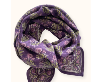 Foulard en coton violet à motifs floraux Latika Figuier – Apaches Collections