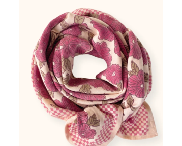 Foulard en coton beige à motifs floraux fuchsia Latika Bloom – Apaches Collections