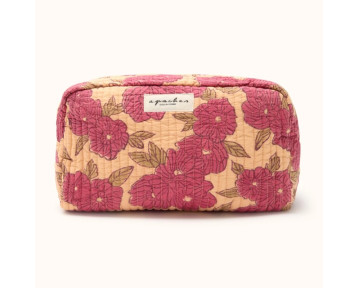 Trousse de toilette en coton matelassé beige à motifs floraux Bloom Macadamia – Apaches Collections