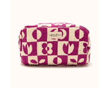Grande trousse de toilette en coton matelassé motif damier fuchsia – Apaches Collections