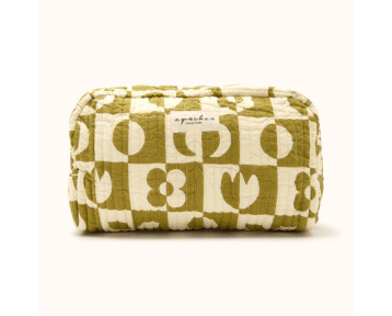 Trousse de toilette en coton brun à motifs damier Gayane Tobacco – Apaches Collections