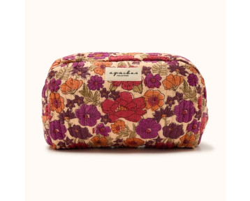 Trousse de toilette en coton matelassé beige à motifs floraux Joy Macadamia – Apaches Collections