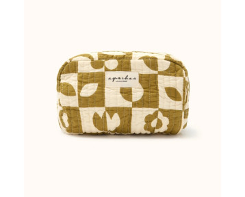Trousse de toilette en coton matelassé brun à motifs damier Gaya – Apaches Collections