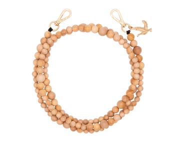 Bandoulière Arielle Naturel en perles de bois avec mousquetons dorés – Louvini