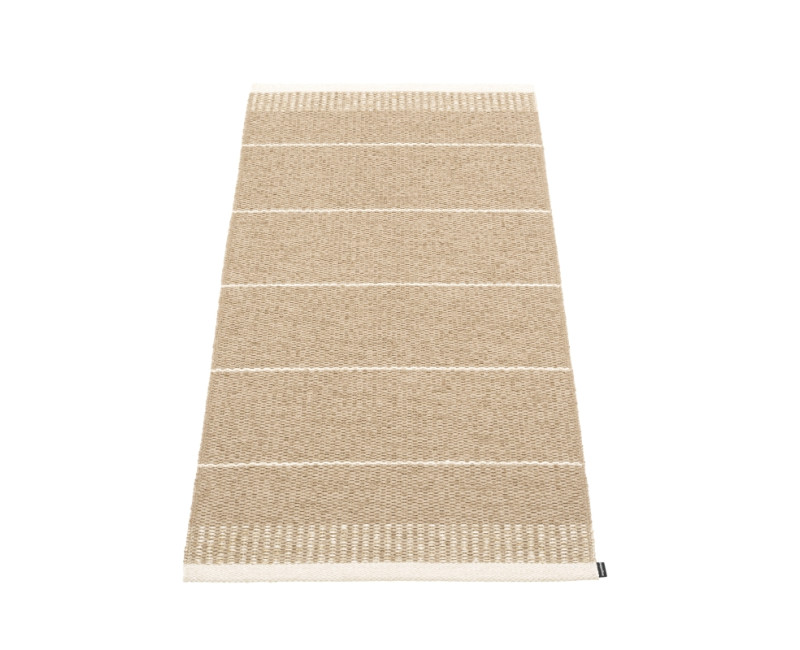 Tapis pvc tissé beige avec fines rayures blanches