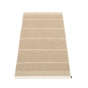 Tapis pvc tissé beige avec fines rayures blanches