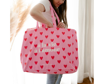 Sac cabas cœur rose rouge -...