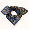 Foulard coton bleu marine motifs léopard moutarde