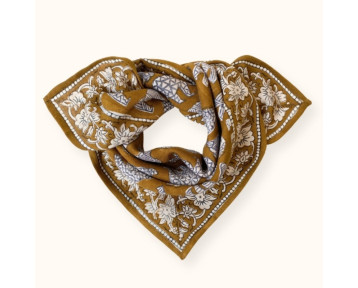 Foulard coton moutarde à motifs ours bleus