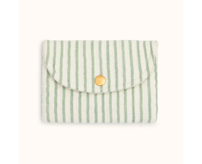 Pochette tissu rayé blanc et vert, intérieur éponge