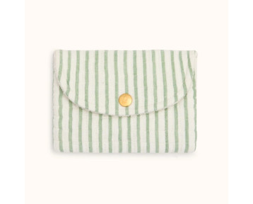 Pochette tissu rayé blanc et vert, intérieur éponge