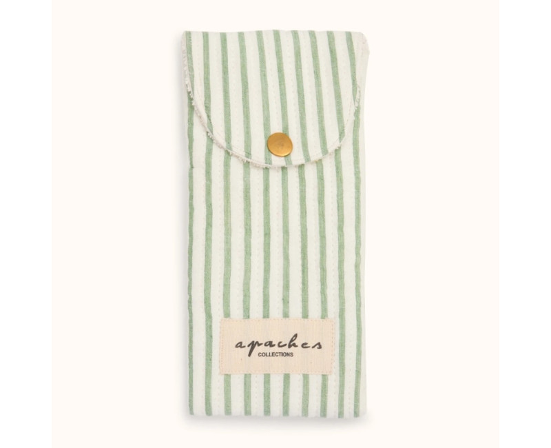 Pochette coton blanc rayures vertes intérieur éponge