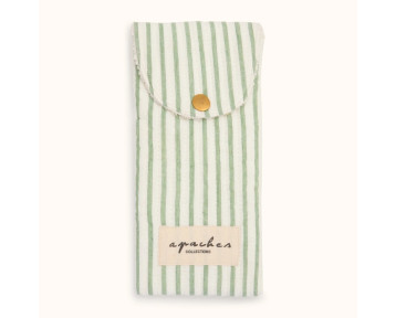 Pochette coton blanc rayures vertes intérieur éponge
