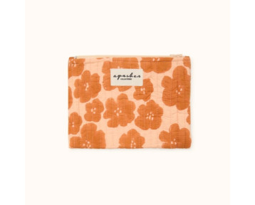 Pochette coton grosses fleurs orange sur fond crème