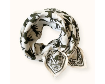 Foulard blanc avec motifs animaux guépard kaki