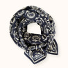 foulard coton marine motifs fleurs blanches