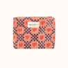 Pochette coton zippée motifs damier bleu, fond rouille avec petits cœurs