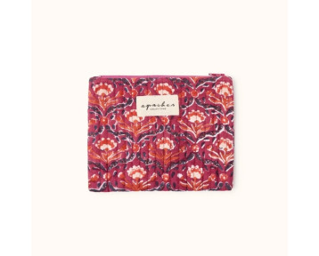 Pochette zippée fleuris couleur cerises, marine et beige