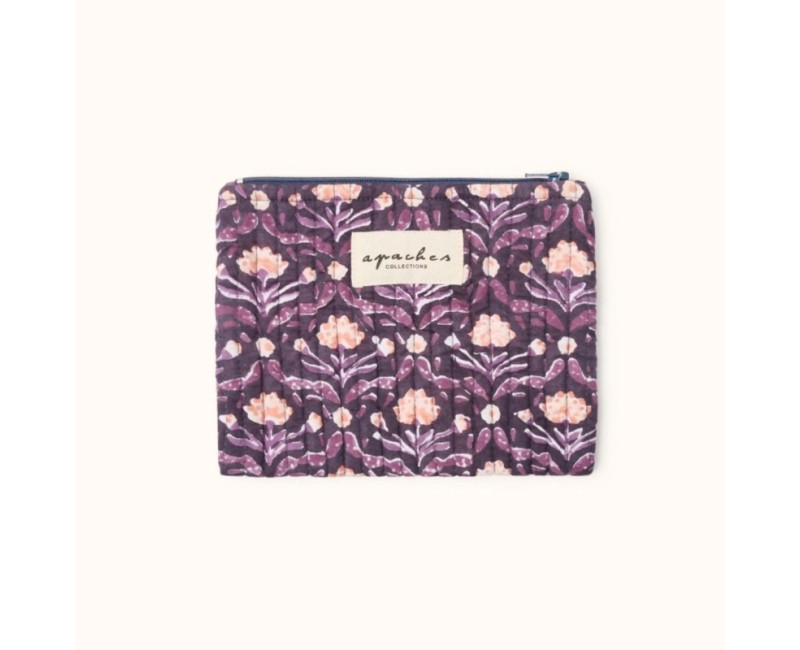 pochette zippée fleuris prune, rose pale et parme pochette zippée fleuris prune, rose pale et parme