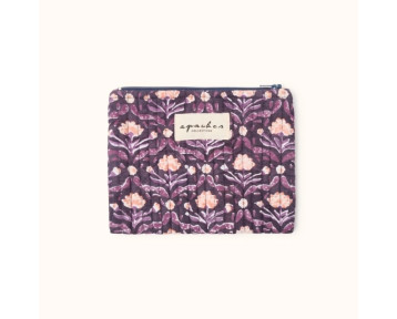 pochette zippée fleuris prune, rose pale et parme