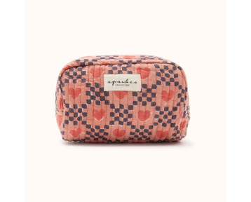 trousse rouille imprimés damiers marine et cœurs rouge