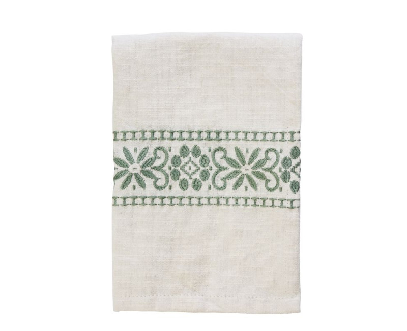 Torchon broderie vert olive