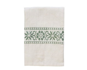 Torchon broderie vert olive