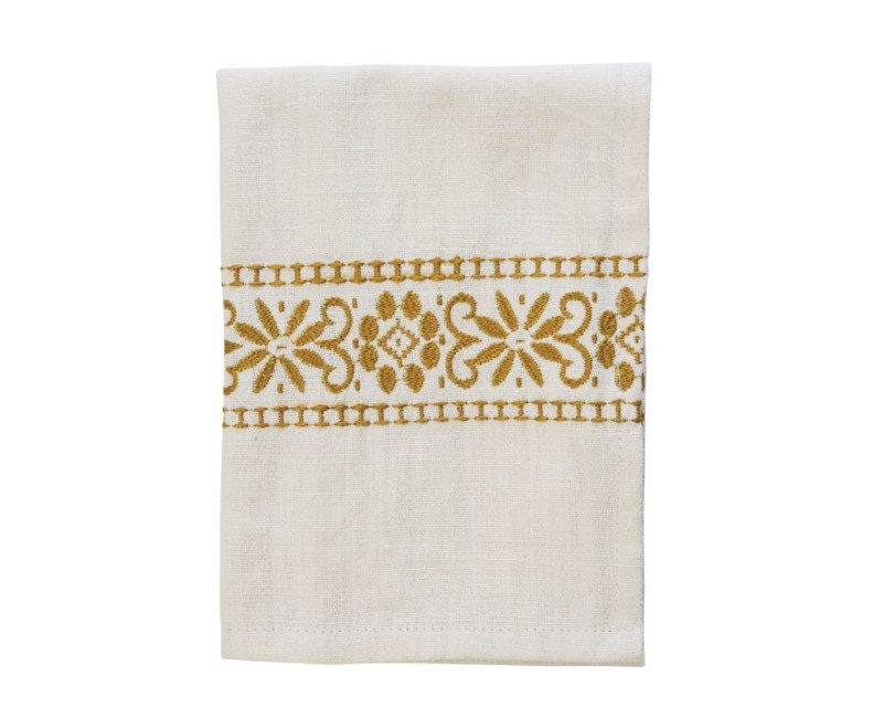 Torchon broderie moutarde
