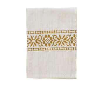 Torchon broderie moutarde