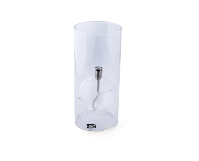 Lampe cylindre transparent avec une boule en verre à l'intérieur
