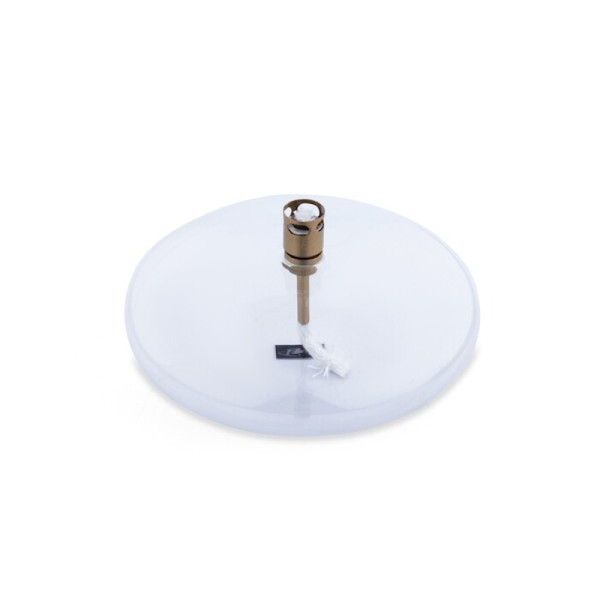 Lampe à huile transparente en verre en forme de galet, bouchon en laiton