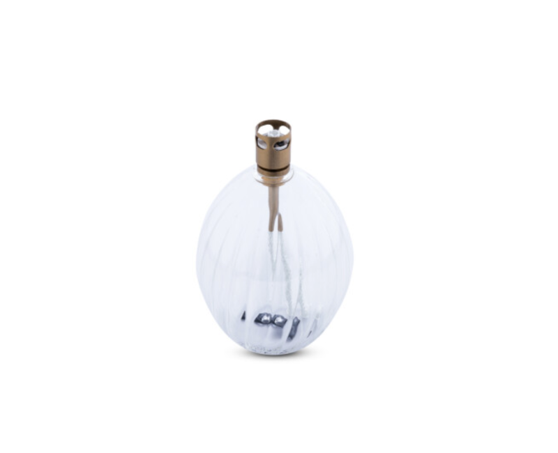 Lampe à huile en verre transparent strié forme ovale