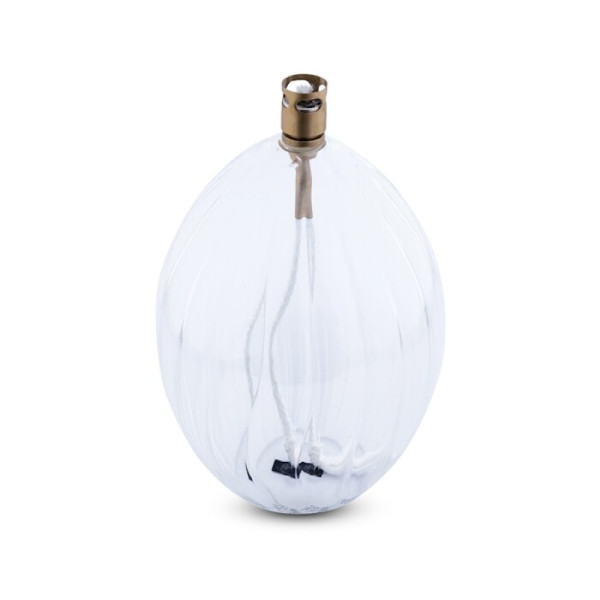 Lampe à huile en verre transparent strié forme ovale