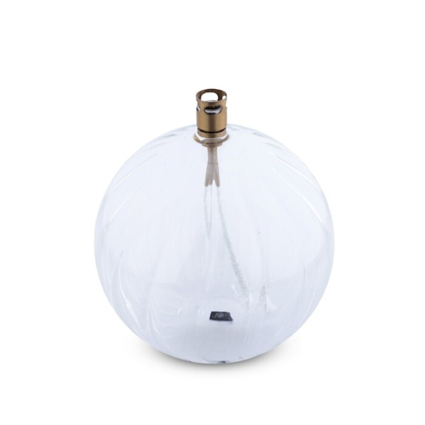 Lampe boule striée en verre transparent