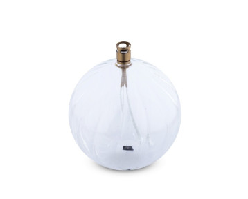 Lampe boule striée en verre transparent