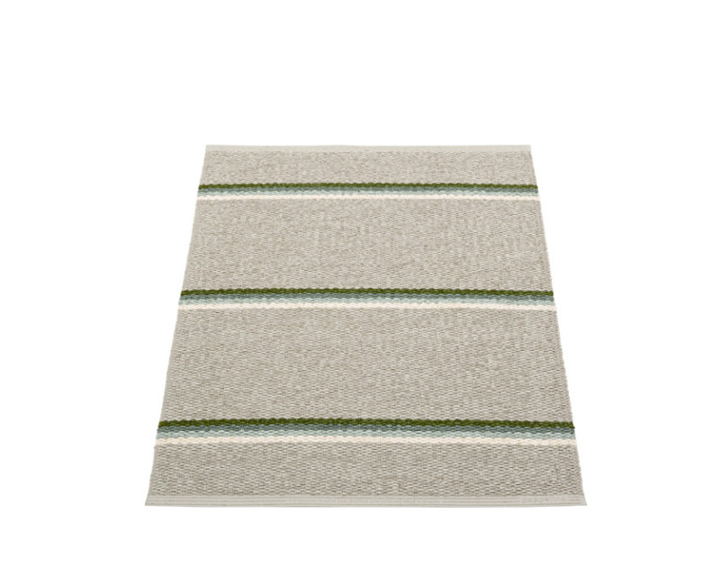 tapis pvc tissé gris à rayures larges vertes