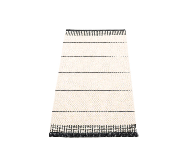 Tapis en PVC tissé, blanc avec fines rayures noires