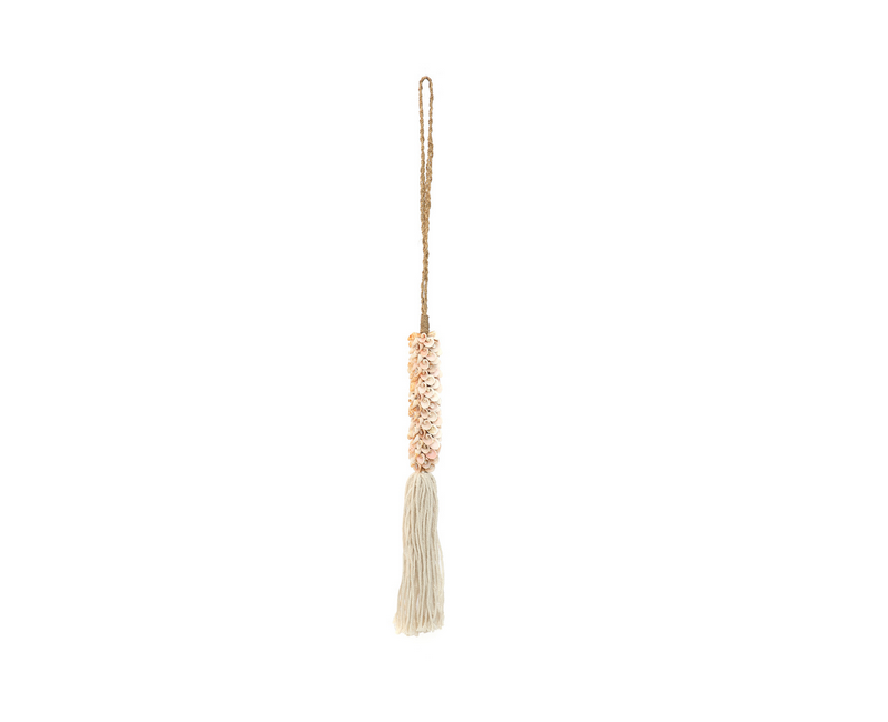 Pampille en coquillages roses et franges coton